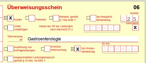 Abb. 2: Überweisungsschein vom niedergelassenen Gastroenterologen 