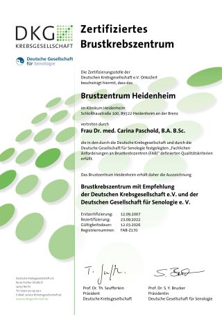 ISO Zertifikat Brustzentrum Klinikum Heidenheim ISO Zertifikat Brustzentrum Klinikum Heidenheim