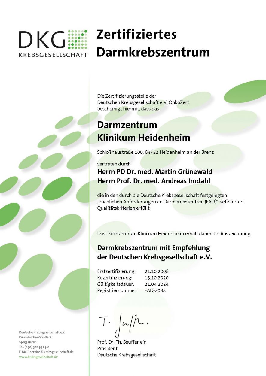 Zertifiziertes Darmkrebszentrum